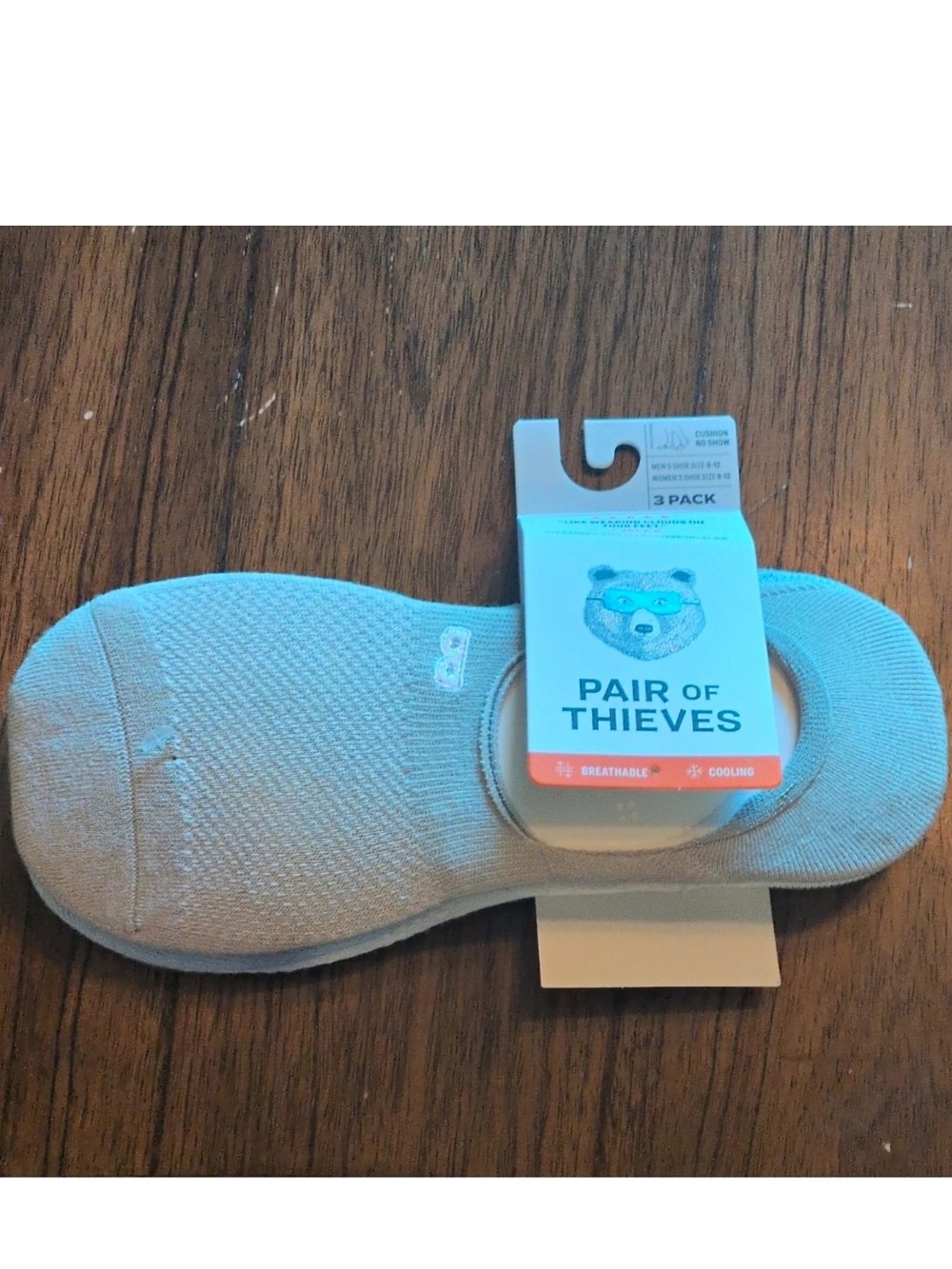 Pair of Thieves M or F 3 Pack No-Show Sneaker Socks Breathable Cooling 6-12 Gray